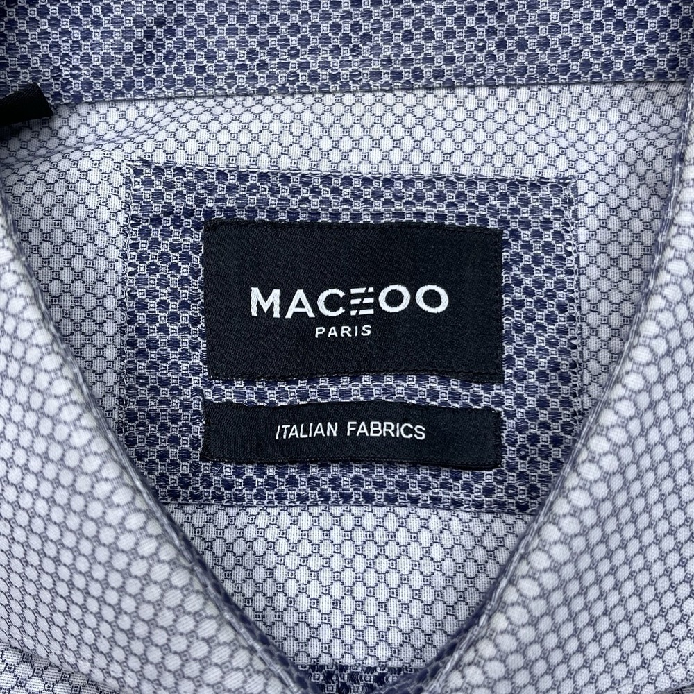 Maceoo Paris Button Up Geometric Micro Print Shirt Blue Men's Size 5/XL Italy - Picture 7 of 14